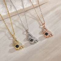 Collier pendentif Ours de dessin animé en cuivre avec pierre de projection incrustée de zircon, chaîne en bambou longueur clavicule, style sportif, 100 langues