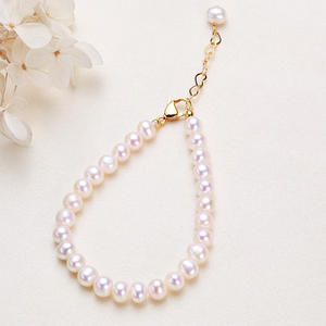 สร้อยข้อมือไข่มุกน้ำจืดสีขาวใกล้เคียง สำหรับผู้หญิง งานแฮนด์เมด เครื่องประดับไข่มุกน้ำจืด ชุบทองแดงสไตล์จูจี้ - Product Image 3