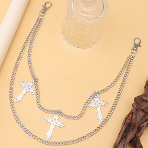 <b>Cross</b> Waist <b>Chain</b> Tibetan Silver Double Ring Unisex Hip Hop Fashion Body <b>Chain</b> Daily Wear Accessory - Product Image 5