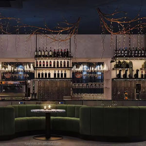 Venta al por mayor de muebles de restaurante moderno café Hotel verde curvo cabina asiento banquete terciopelo cabina sofá y mesa sillas conjuntos - Product Image 2