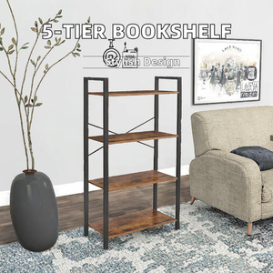 Librería Moderna de 5 Niveles con Función Plegable, Estantería de Madera y Metal para Oficina en Casa o Sala de Estar, Muebles, Estantes de Almacenamiento - Product Image 3