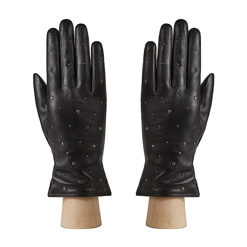 Sarung tangan kulit asli wanita, grosir kancing desain luar ruangan hangat produk lembut musim dingin