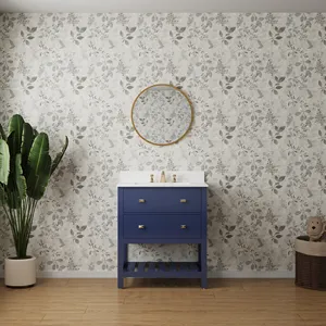 Modern Navy Blue Solid Wooden Floor Mounted Simple Design Bathroom Vanity Cabinet Set With Sink