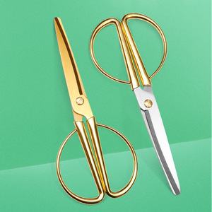 Stainless Steel Gold Plated Office Scissors Straight Head Home Use Paper Cutting DIY Craft Tools - Product Image 1