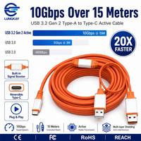 Câble actif LUNG KAY USB 3.2 Gen 2 Type-A vers Type-C 10 Gbit/s SuperSpeed+ 15 m avec amplificateur de signal pour PC portable et station d'accueil OEM
