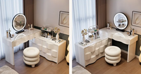 Table de maquillage moderne réglable en chêne massif écologique avec miroir éclairé par LED pour chambre à coucher, bureau de maquillage blanc avec miroir