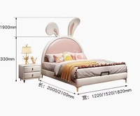 Lit superposé en cuir de luxe pour enfants, thème Princesse Lapin, taille King, en bois, pour chambre à coucher, lit doux pour tout-petits et enfants, tailles Queen et Twin