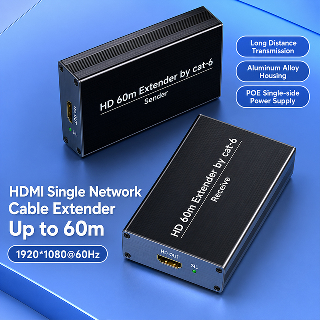 60m HDMI1.3 KVM Extender with HDCP1.2 Support POE Power Supply 1080P 6.75Gbps Aluminum Alloy Material CAT-6