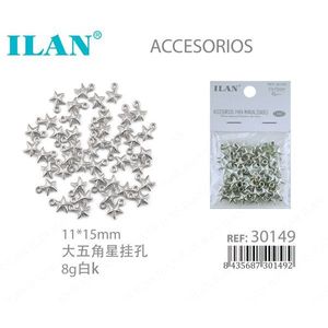 Ciondoli a Stella in Metallo ILAN 11x15mm Placcati Argento Bianco per Creazione Gioielli e Accessori - Product Image 1