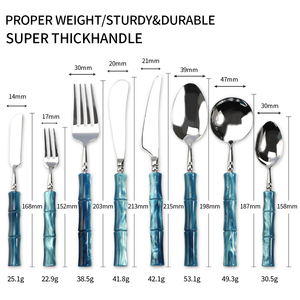 Châu Âu ngà xanh màu xanh lá cây Acrylic xử lý Flatware thiết lập dao kéo, Bán Buôn thép không gỉ 18/10 tone bạc cho sự kiện đám cưới - Product Image 6