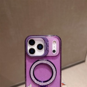 เคสโทรศัพท์พรีเมียมจากโรงงาน โปร่งใส ประดับกลิตเตอร์ วัสดุ PC พร้อมกรอบเลนส์และขาตั้งแม่เหล็ก สำหรับ iPhone 13 14 15 16 17 Pro Max - Product Image 5