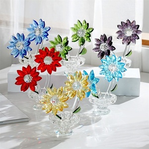 Hot Sale Crystal Sunflower Figurines Crystal Multi Color Flower Romantic Wedding Gift