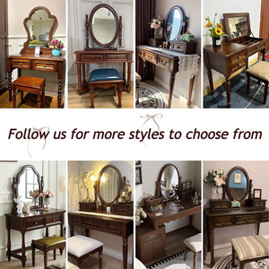 Modern <strong>Walnut</strong> Brown Makeup Vanity Set Standing Lighted Mirror Stool Turned Legs Bedroom <strong>Dressing</strong> <strong>Table</strong> for Bathroom/Living Room - Product Image 3