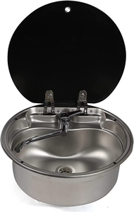 Évier compact rond pour camping-car, à couvercle rabattable, en acier inoxydable léger, anti-corrosion, résistant à la chaleur, à cuve unique - Product Image 5
