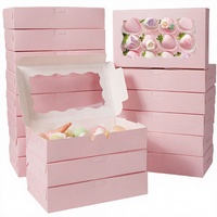 Boîte d'emballage en papier pliable rose personnalisée avec fenêtre transparente et plateau intérieur pour macarons, desserts de boulangerie, bonbons, vente en gros
