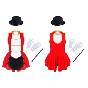 Costumes de cirque Ringmaster pour filles de 6 à 16 ans, justaucorps avec chapeau, baguette magique, gants, ensembles pour cosplay, déguisement, fête à thème - Product Image 3