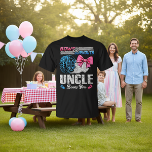 T-shirt révélateur du sexe de bébé « Burnouts Or Bows Uncle Loves You » - Product Image 3