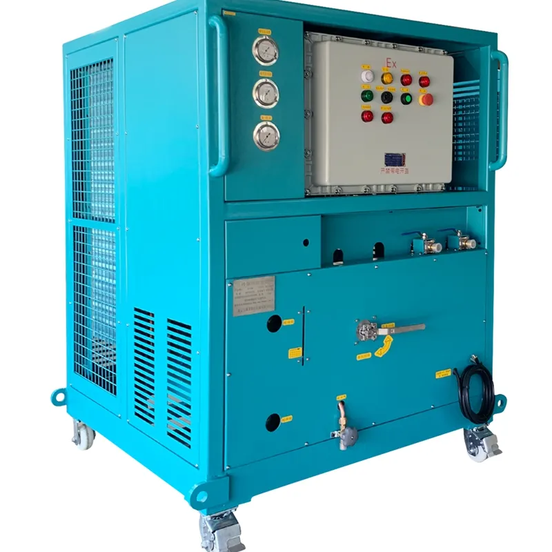 R600a R134a stasiun pengisian daya ac pemulihan refrigerant peralatan pengisi daya pemulihan 10HP tahan ledakan