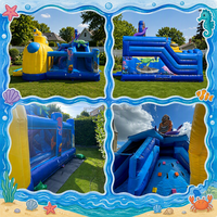 Château gonflable commercial à thème océanique avec toboggans doubles, combo pour enfants, château gonflable sous-marin jaune avec souffleur