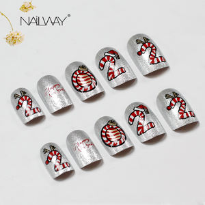 Clavos acrílicos metálicos con prensa navideña, Uas Postizas de longitud media, cuadrados, artificiales, para Año Nuevo - Product Image 3