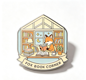Pin esmaltado de zorro lindo con diseño de esquina de libro y forma de casa, broche de metal artesanal para regalo y colección de papelería - Product Image 3