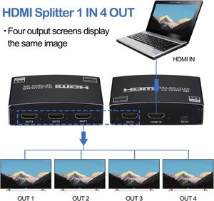 Répartiteur HDMI OEM 1 entrée 4 sorties 4K30Hz 3D 10.2Gbps EDID, réplicateur d'écran et distributeur audio pour <span class=keywords><strong>TV</strong></span>, moniteur, projecteur, PS5, <span class=keywords><strong>lecteur</strong></span> <span class=keywords><strong>DVD</strong></span> - Product Image 2