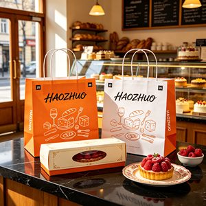 Custom Logo All-in-One Cafe Bakery Packaging Set Eco-Friendly Custom Handle Food Grade Kraft Paper Bag for Cake Coffee Dessert - Product Image 3