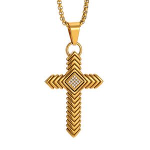 Collar con Colgante de Cruz Dorada para Hombre, Acero Inoxidable, Diseño de Flecha con Incrustaciones de Diamantes, Joyería Religiosa de Moda, Regalo, Diseño Personalizado - Product Image 1
