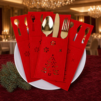 Sac de rangement pour couverts en PVC rouge rectangulaire ajouré 25x10cm pour décorations intérieures de Noël et de fête