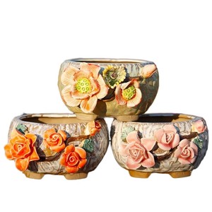 Maceta Artesanal de Arcilla Rústica para Suculentas, Gran Diámetro, Esmalte <span class=keywords><strong>con</strong></span> Efecto de Grieta de Hielo, Decoración Navideña para Jardín y Balcón - Product Image 1