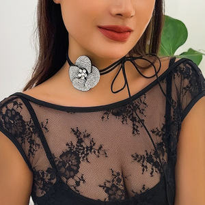 Fanhua joyería flor encaje collar venta al por mayor moda Rhinestone flor DIY collar joyería flor grande terciopelo gargantilla - Product Image 3