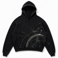 Sweat à capuche noir Original Forest Orbit avec motif abstrait inspiré du web, pull unisexe pour streetwear, collection printemps, ODM, respirant, en tissu multicouche