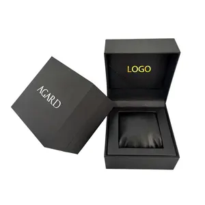 โลโก้ที่กำหนดเองกระดาษหรูหรานาฬิกาข้อมือกล่องของขวัญกล่องบรรจุภัณฑ์กล่องนาฬิกาสีดำสำหรับนาฬิกา