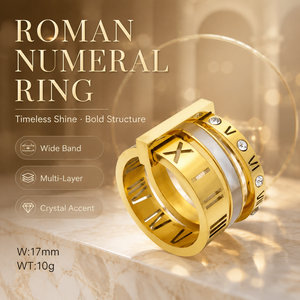 316L Stainless Steel Silver Tone Roman Numeral Interlocked <b>Ring</b> Hypoallergenic Paved CZ Multi Band <b>Women</b> Daily Party Stackable - Product Image 1