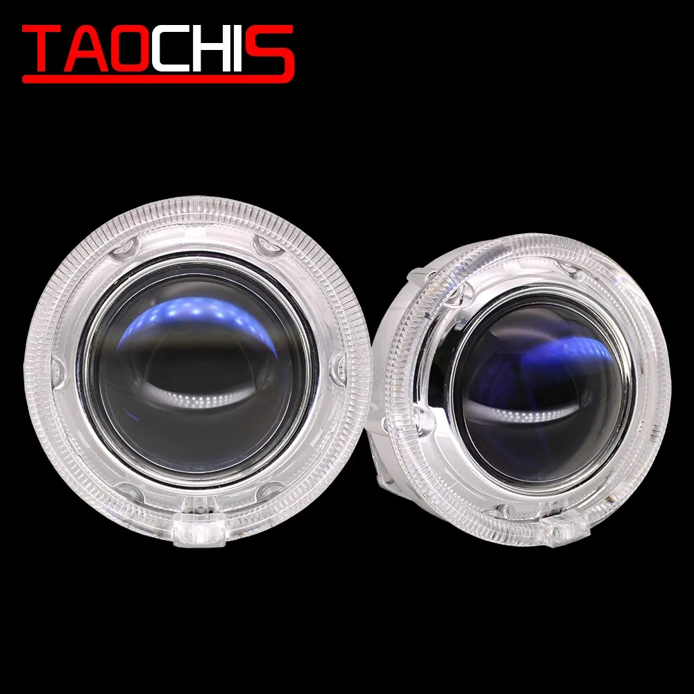 TAOCHIS araba 3.0 inç bi xenon projektör lens örtüsü YT104 LED DRL araba farlar melek gözler beyaz kırmızı mavi sarı renk