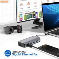 Hub USB 3.0 Tipo-C de 11 Puertos de Aleación de Aluminio con Adaptador de CA para Laptop, Ethernet 2.1 y Base para Teléfono Móvil