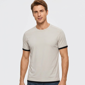 Men's Light Gray Crew Neck Short Sleeve T-Shirt Moisture Wicking Polyester Solid Color Regular Fit All Seasons Apparel - Product Image 1