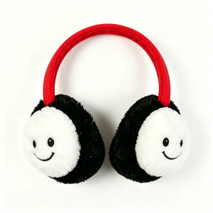 Orejeras de Felpa Rojas Personalizadas con Diseño de Cara de Voleibol para Calor y Diversión - Product Image 2
