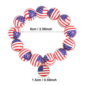 Wood <b>Beaded</b> <b>Bracelets</b> USA Flag Star Pattern Unisex Independence Day Jewelry - Product Image 3