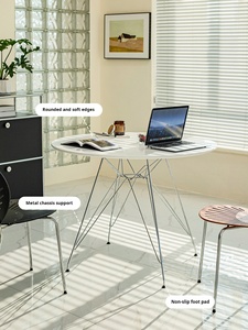 Table et <span class=keywords><strong>chaises</strong></span> de salle à manger rondes de style nordique, couleur crème, modernes, pour petits espaces, table de négociation et table d'appoint - Product Image 3