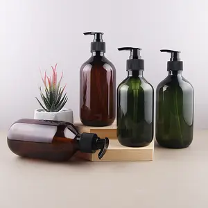 Boş Amber yeşil plastik vücut losyonu şişesi losyon pompa şişesi sıvı sabun PET 300ml 500ml şişe