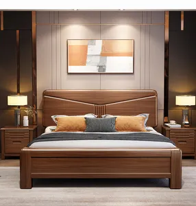 Walnut solid wood bed king size double new Chinese wedding bed modern minimalist bedroom furniture storage king bed