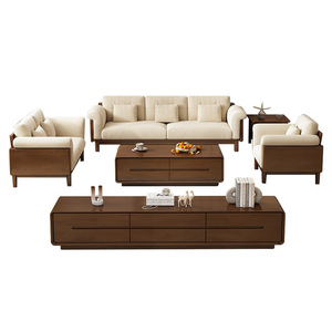 Sofá Nórdico de Madera Maciza en Forma de L con Tapicería Crema, Chaise Longue Esquinera con Almacenamiento, Juego de Muebles para Sala de Estar - Product Image 4