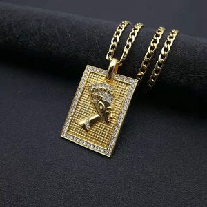 Yunnique Collier Pendentif Pharaon Égyptien en Acier Inoxydable Plaqué Or, Sertissage Pavé, Motif Visage Géométrique, Bijou Cadeau DZ130 - Product Image 2