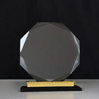 Plaque octogonale vierge en cristal, trophée de récompense avec base en métal doré noir MH-LJ0832