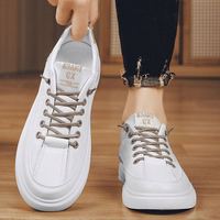 Chaussures plates décontractées en PU pour hommes, respirantes, blanches, tendance coréenne, à semelle épaisse, doublées de peluche, style simple