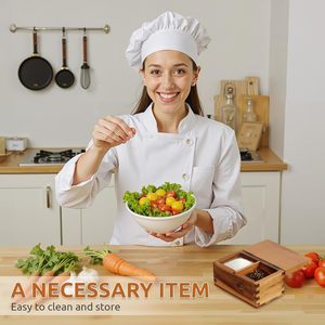 Boîte à sel en bois <span class=keywords><strong>d</strong></span>'acacia avec couvercle magnétique à clapet, grande capacité de 20 oz, boîte à sel pour le stockage des assaisonnements de cuisine, brun <span class=keywords><strong>naturel</strong></span> - Product Image 3