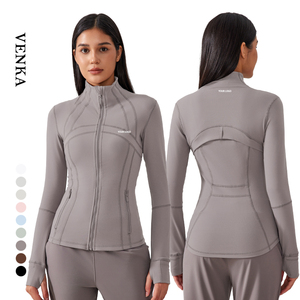 Veste <span class=keywords><strong>de</strong></span> Yoga à Col Montant pour Femme, Coupe Ajustée, Extensible, Vêtement <span class=keywords><strong>de</strong></span> <span class=keywords><strong>Sport</strong></span> et Fitness, Zip Intégral avec Poche Zippée, Manches Longues - Product Image 1