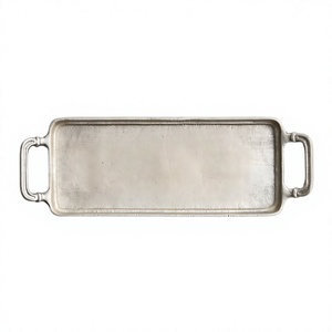 Plateaux décoratifs en aluminium pour servir des collations, des biscuits, des boissons, avec poignées, finition argentée, plateau en métal, usage résidentiel, décoration intérieure - Product Image 1