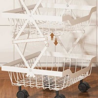 Panier de rangement pour fruits et légumes en acier au carbone avec roues pivotantes, panier pliable, chariot utilitaire de cuisine